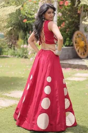 Maroon Navratri special Roman SilkBlend Gota Work Lehenga Choli Set