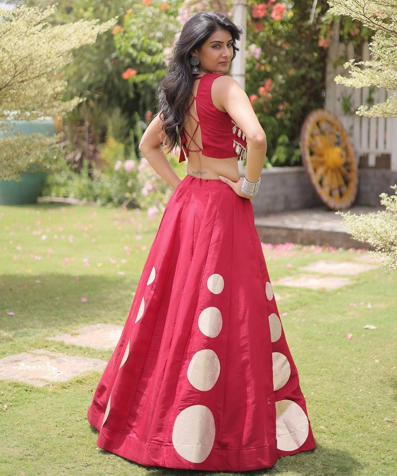 Maroon Navratri special Roman SilkBlend Gota Work Lehenga Choli Set