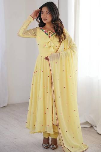 Heavy faux georgette embroidered anarkali suit set