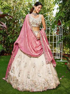 Embroidered Sequinned Semi-Stitched Lehenga & Unstitched Blouse With Dupatta 1