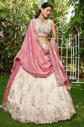 Embroidered Sequinned Semi-Stitched Lehenga & Unstitched Blouse With Dupatta