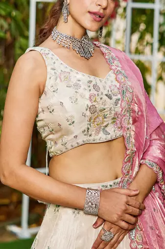 Embroidered Sequinned Semi-Stitched Lehenga & Unstitched Blouse With Dupatta