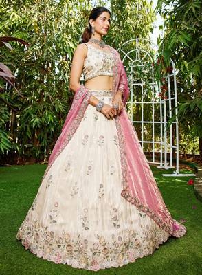 Embroidered Sequinned Semi-Stitched Lehenga & Unstitched Blouse With Dupatta 3