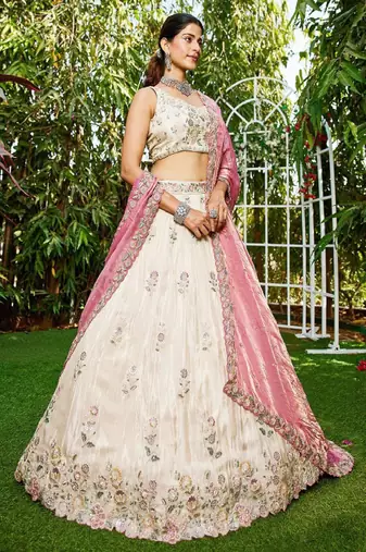 Embroidered Sequinned Semi-Stitched Lehenga & Unstitched Blouse With Dupatta