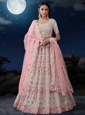 Embroidered Sequinned Semi-Stitched Lehenga & Unstitched Blouse With Dupatta 1