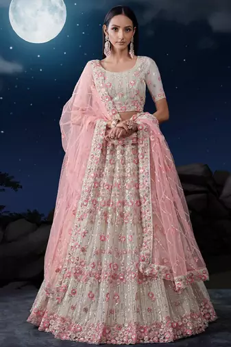 Embroidered Sequinned Semi-Stitched Lehenga & Unstitched Blouse With Dupatta