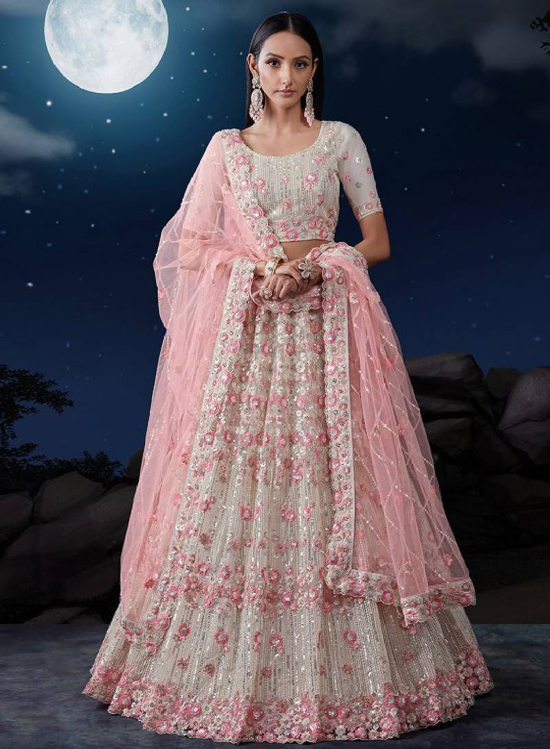 Embroidered Sequinned Semi-Stitched Lehenga & Unstitched Blouse With Dupatta