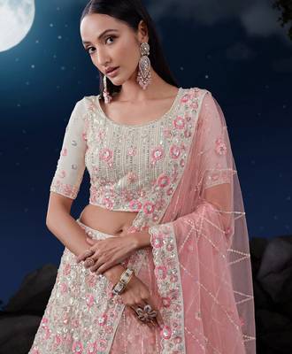 Embroidered Sequinned Semi-Stitched Lehenga & Unstitched Blouse With Dupatta 2