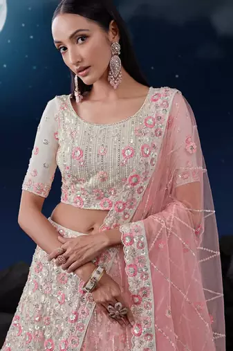 Embroidered Sequinned Semi-Stitched Lehenga & Unstitched Blouse With Dupatta