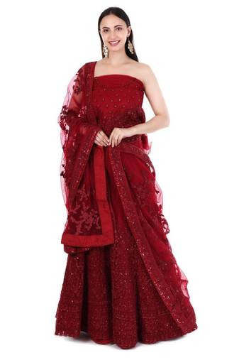 Embellished Sequinned Semi-Stitched Lehenga & Blouse With Dupatta