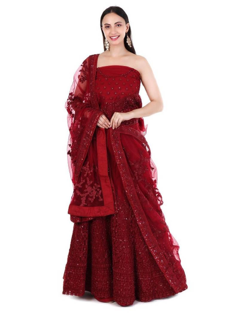 Embellished Sequinned Semi-Stitched Lehenga & Blouse With Dupatta