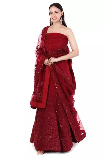 Embellished Sequinned Semi-Stitched Lehenga & Blouse With Dupatta