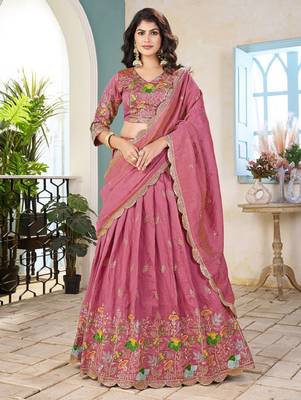 Embroidered Sequinned Semi-Stitched Lehenga & Unstitched Blouse With Dupatta 1