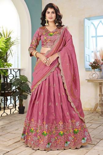Embroidered Sequinned Semi-Stitched Lehenga & Unstitched Blouse With Dupatta