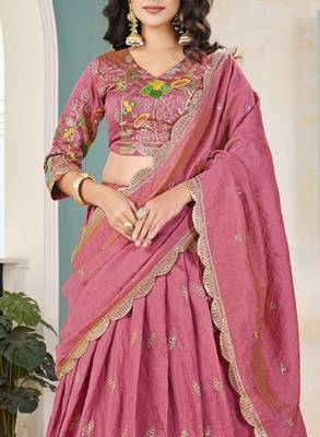 Embroidered Sequinned Semi-Stitched Lehenga & Unstitched Blouse With Dupatta 2