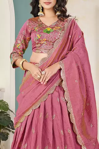 Embroidered Sequinned Semi-Stitched Lehenga & Unstitched Blouse With Dupatta