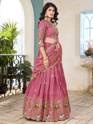 Embroidered Sequinned Semi-Stitched Lehenga & Unstitched Blouse With Dupatta 3