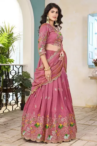 Embroidered Sequinned Semi-Stitched Lehenga & Unstitched Blouse With Dupatta