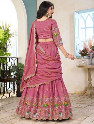 Embroidered Sequinned Semi-Stitched Lehenga & Unstitched Blouse With Dupatta 4