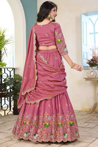 Embroidered Sequinned Semi-Stitched Lehenga & Unstitched Blouse With Dupatta