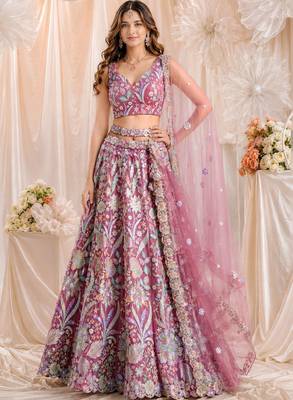 Embroidered Sequinned Semi-Stitched Lehenga & Unstitched Blouse With Dupatta 1