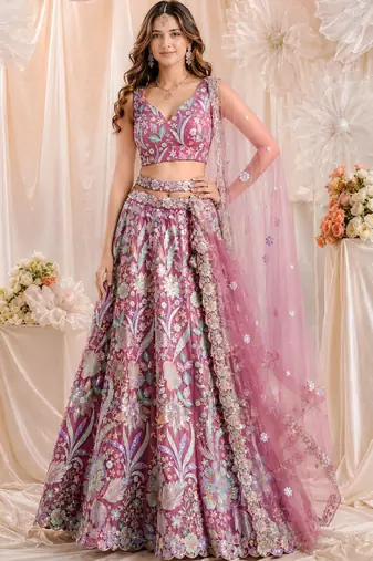 Embroidered Sequinned Semi-Stitched Lehenga & Unstitched Blouse With Dupatta