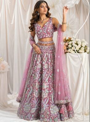Embroidered Sequinned Semi-Stitched Lehenga & Unstitched Blouse With Dupatta 2