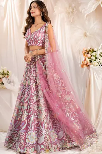 Embroidered Sequinned Semi-Stitched Lehenga & Unstitched Blouse With Dupatta