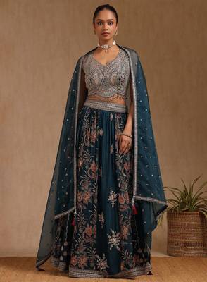 Floral Embroidered Mirror Work Ready to Wear Lehenga & Blouse With Dupatta 1