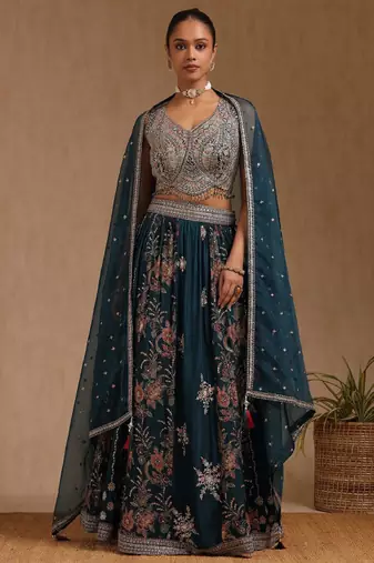 Floral Embroidered Mirror Work Ready to Wear Lehenga & Blouse With Dupatta