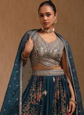 Floral Embroidered Mirror Work Ready to Wear Lehenga & Blouse With Dupatta 2