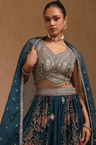 Floral Embroidered Mirror Work Ready to Wear Lehenga & Blouse With Dupatta