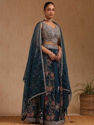 Floral Embroidered Mirror Work Ready to Wear Lehenga & Blouse With Dupatta 4