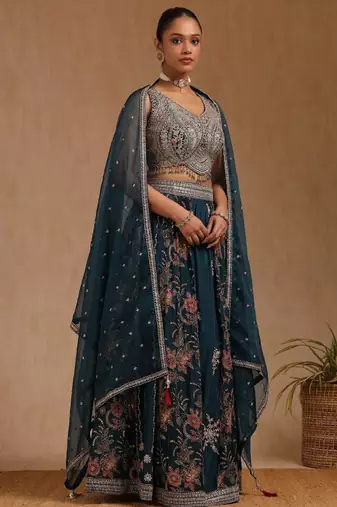 Floral Embroidered Mirror Work Ready to Wear Lehenga & Blouse With Dupatta