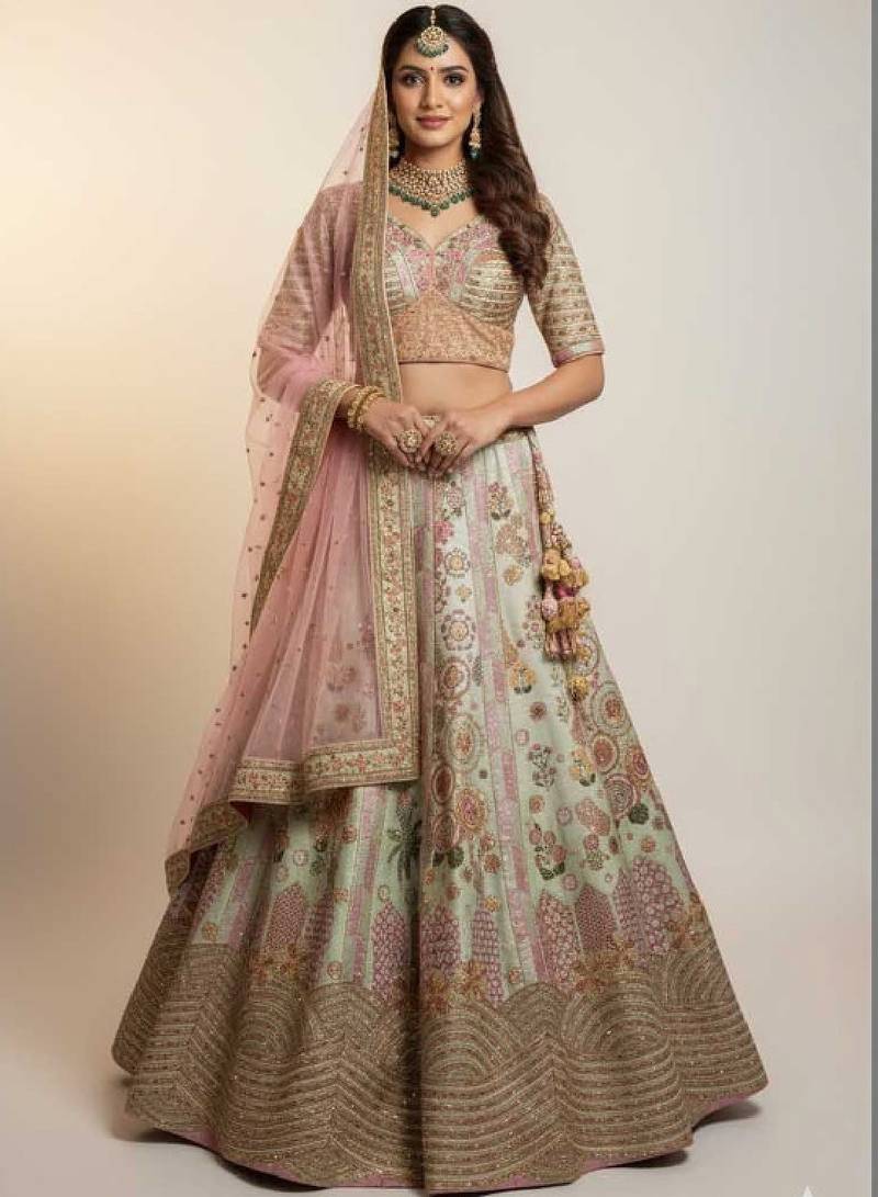 Digital Printed Lehenga With Emblished Swarovski And Zircon Work