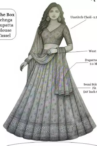 Embellished Sequinned Semi-Stitched Lehenga & Unstitched Blouse With Dupatta