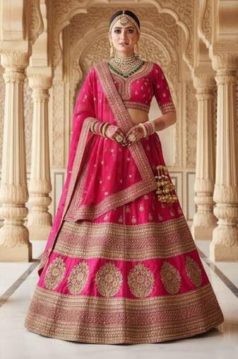 Embroidered Semi-Stitched Lehenga & Blouse With Dupatta