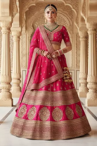 Embroidered Semi-Stitched Lehenga & Blouse With Dupatta