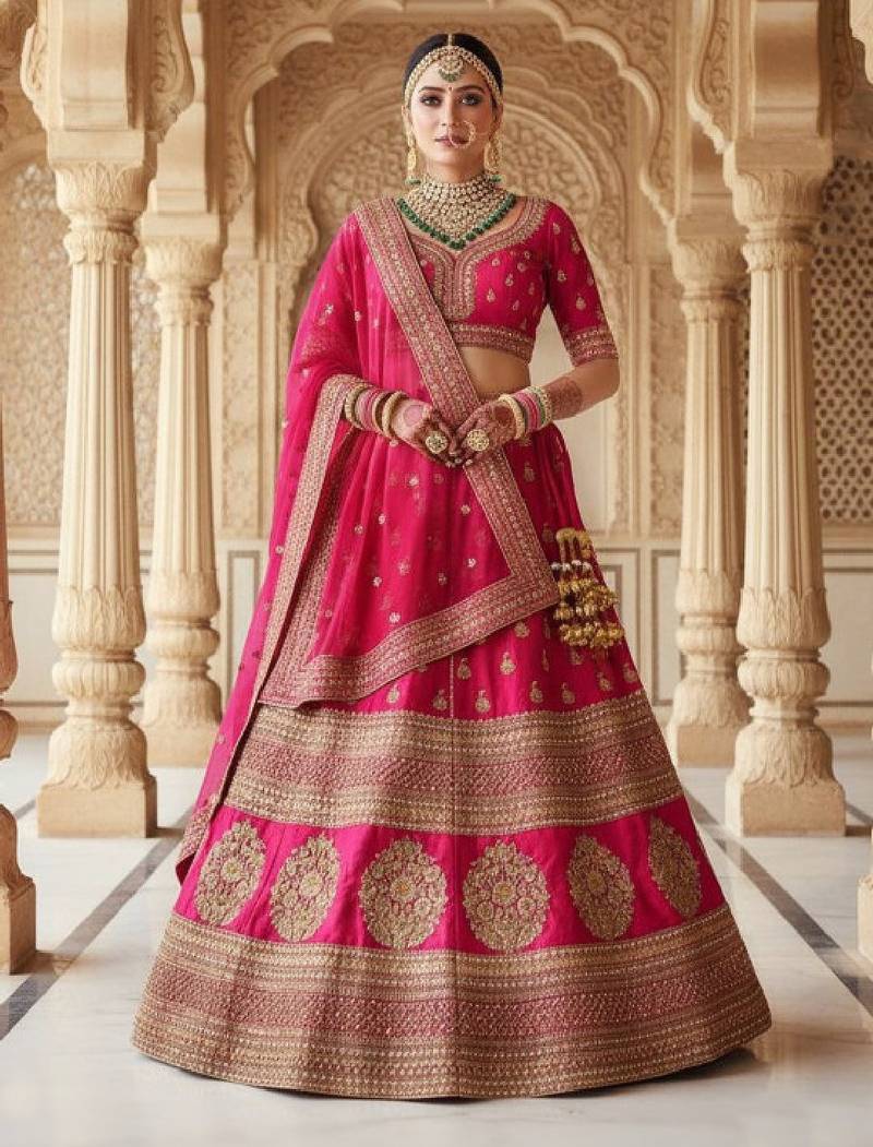 Embroidered Semi-Stitched Lehenga & Blouse With Dupatta