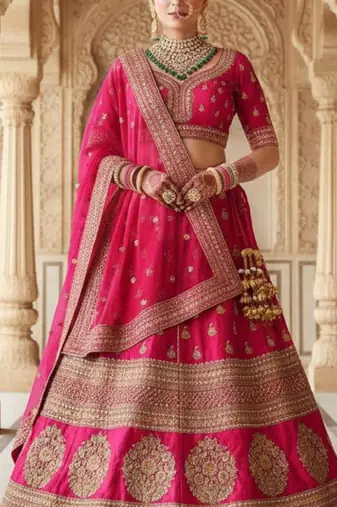 Embroidered Semi-Stitched Lehenga & Blouse With Dupatta