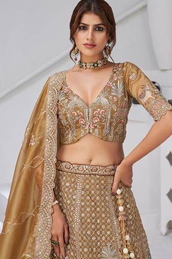 Embroidered Sequinned Semi-Stitched Lehenga & Unstitched Blouse With Dupatta