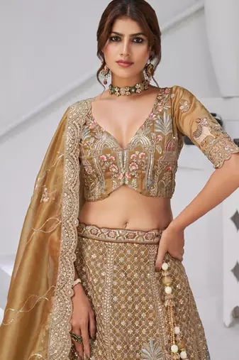 Embroidered Sequinned Semi-Stitched Lehenga & Unstitched Blouse With Dupatta