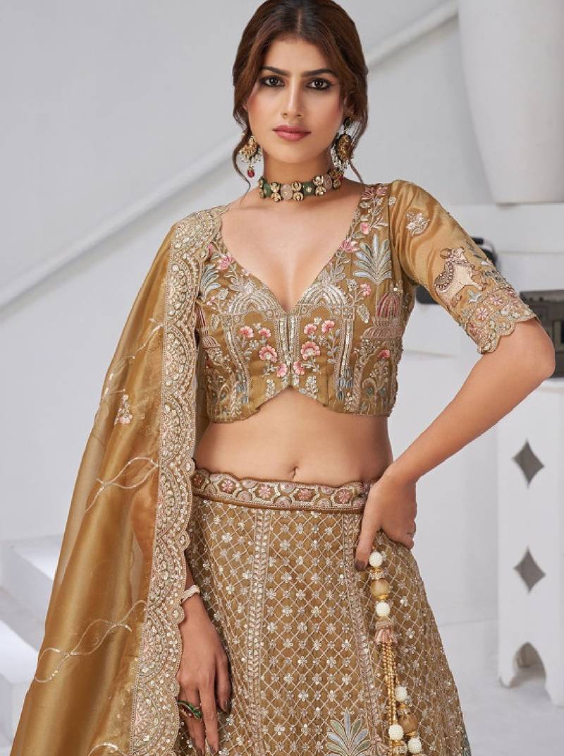 Embroidered Sequinned Semi-Stitched Lehenga & Unstitched Blouse With Dupatta