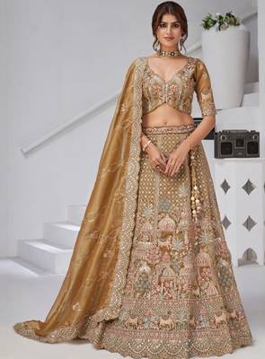 Embroidered Sequinned Semi-Stitched Lehenga & Unstitched Blouse With Dupatta 3