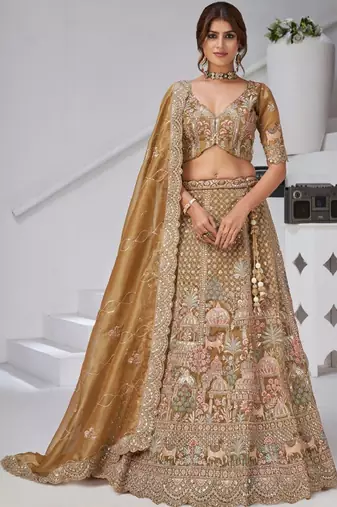 Embroidered Sequinned Semi-Stitched Lehenga & Unstitched Blouse With Dupatta
