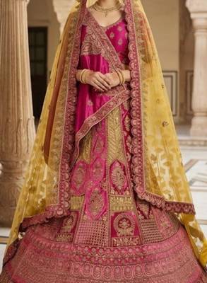 Embroidered Semi-Stitched Velvet Lehenga & Blouse & Dupatta 1