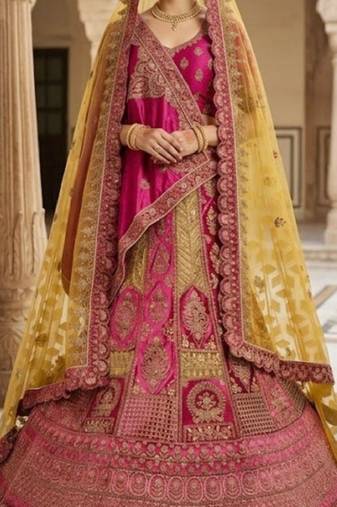 Embroidered Semi-Stitched Velvet Lehenga & Blouse & Dupatta