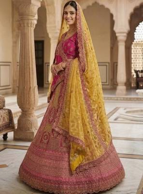 Embroidered Semi-Stitched Velvet Lehenga & Blouse & Dupatta 3