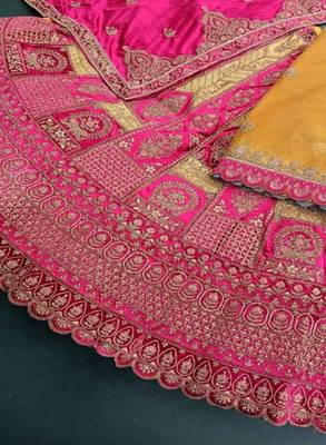 Embroidered Semi-Stitched Velvet Lehenga & Blouse & Dupatta 4