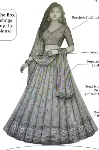 Embellished Semi-Stitched Lehenga & Unstitched Blouse With Dupatta